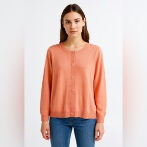 Steilmann (Germany) Wool Cashmere Peach Orange Button Front Cardigan Size L NWT